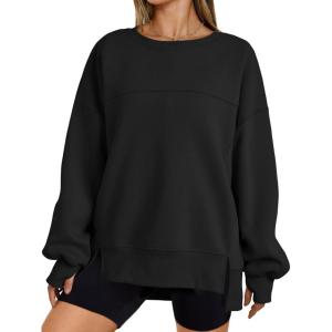 imageTrendy Queen Womens Side Slit Sweatshirts Casual Oversized Crewneck Long Sleeve Pullover Fall Fashion 2025Black