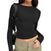 imageTrendy Queen Womens Long Sleeve T Shirts Fall Fashion 2025 Basic Crop Tops Going Out Outfits Y2k ClothesBlack