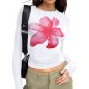 imageTrendy Queen Womens Long Sleeve T Shirts Fall Fashion 2025 Basic Crop Tops Going Out Outfits Y2k ClothesPink Flower