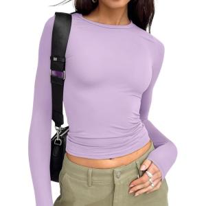 imageTrendy Queen Womens Long Sleeve T Shirts Fall Fashion 2025 Basic Crop Tops Going Out Outfits Y2k ClothesPurple