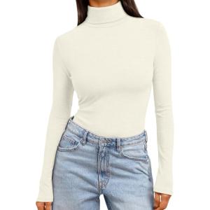 imageTrendy Queen Womens Turtleneck Long Sleeve Shirts Fall Fashion Basic Thermal Underwear Tops Winter Clothes 2025Apricot