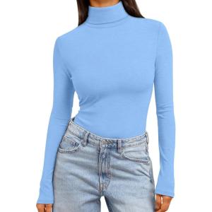 imageTrendy Queen Womens Turtleneck Long Sleeve Shirts Fall Fashion Basic Thermal Underwear Tops Winter Clothes 2025Baby Blue
