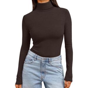 imageTrendy Queen Womens Turtleneck Long Sleeve Shirts Fall Fashion Basic Thermal Underwear Tops Winter Clothes 2025Coffee