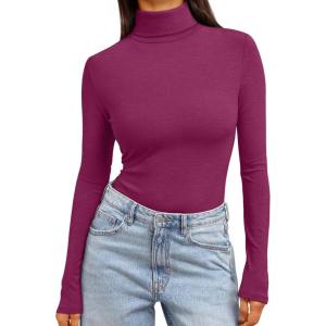 imageTrendy Queen Womens Turtleneck Long Sleeve Shirts Fall Fashion Basic Thermal Underwear Tops Winter Clothes 2025Fuchsia