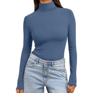 imageTrendy Queen Womens Turtleneck Long Sleeve Shirts Fall Fashion Basic Thermal Underwear Tops Winter Clothes 2025Haze Blue