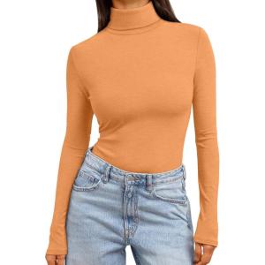 imageTrendy Queen Womens Turtleneck Long Sleeve Shirts Fall Fashion Basic Thermal Underwear Tops Winter Clothes 2025Orange
