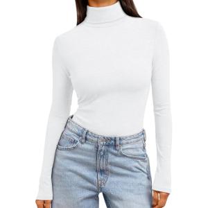 imageTrendy Queen Womens Turtleneck Long Sleeve Shirts Fall Fashion Basic Thermal Underwear Tops Winter Clothes 2025White