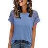 imageWomens Lace Short Sleeve Tops Dressy Casual Blouses Business Work Shirts 2025 Trendy Summer T ShirtBlue