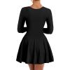 imageKaximil Womens Long Sleeve Square Neck Mini Dress A Line Ruffle Work Short Party DressesBlack