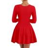 imageKaximil Womens Long Sleeve Square Neck Mini Dress A Line Ruffle Work Short Party DressesRed