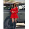 imageKaximil Womens Long Sleeve Square Neck Mini Dress A Line Ruffle Work Short Party DressesRed