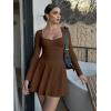 imageKaximil Womens Long Sleeve Square Neck Mini Dress Ruched Ruffle Corset A Line Party Short DressesCoffee