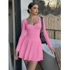 imageKaximil Womens Long Sleeve Square Neck Mini Dress Ruched Ruffle Corset A Line Party Short DressesPink