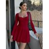 imageKaximil Womens Long Sleeve Square Neck Mini Dress Ruched Ruffle Corset A Line Party Short DressesWine Red