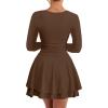 imageKaximil Womens Sexy Long Sleeve V Neck Mini Dress Ruched A Line Flowy Cocktail Party Short DressesCoffee