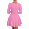 imageKaximil Womens Sexy Long Sleeve V Neck Mini Dress Ruched A Line Flowy Cocktail Party Short DressesPink