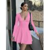 imageKaximil Womens Sexy Long Sleeve V Neck Mini Dress Ruched A Line Flowy Cocktail Party Short DressesPink