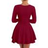 imageKaximil Womens Sexy Long Sleeve V Neck Mini Dress Ruched A Line Flowy Cocktail Party Short DressesWine Red