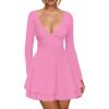 imageKaximil Womens Sexy Long Sleeve V Neck Mini Dress Ruched A Line Flowy Cocktail Party Short DressesPink