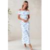 imageWedding Guest Dresses for Women 2025 Floral Formal Cocktail Maxi Styles Off The Shoulder Stretch Sexy Bodycon DressBlue