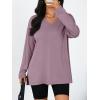 imageTrendy Queen Womens Oversized Long Sleeve T Shirts Side Slit Workout Tops Fall Fashion Plus Size Gym V Neck Basic Y2k TeesDarkpink