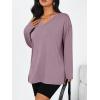 imageTrendy Queen Womens Oversized Long Sleeve T Shirts Side Slit Workout Tops Fall Fashion Plus Size Gym V Neck Basic Y2k TeesDarkpink