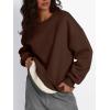imageTrendy Queen Fleece Sherpa Lined Sweatshirts for Women 2025 Fall Fashion Winter Crewneck Pullover Hoodies Outfits ClothesChocolate Brown