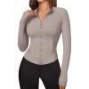 imageTrendy Queen Womens Full Zip Up Scrubs Lightweight Jacket Cropped Long Sleeve Workout Sweatshirts Slim Fit Running HoodiesCoffee Grey