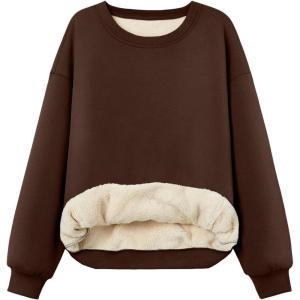 imageTrendy Queen Fleece Sherpa Lined Sweatshirts for Women 2025 Fall Fashion Winter Crewneck Pullover Hoodies Outfits ClothesChocolate Brown