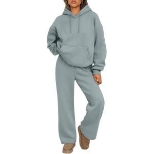 imageTrendy Queen Womens 2 Piece Outfits Lounge Fall Fashion Sets Oversized Sweatshirts Wide Leg Pants Sweatsuits Winter ClothesLight Green