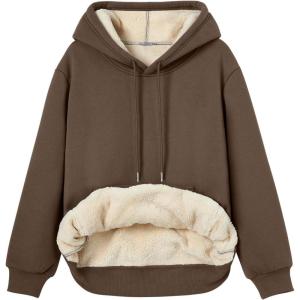 imageTrendy Queen Womens Winter Fleece Sherpa Lined Hoodie Casual Warm Pullover Hooded SweatshirtCoffee