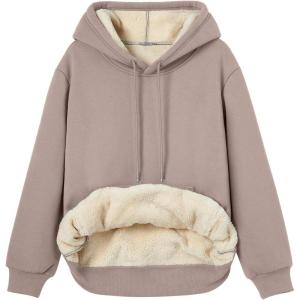 imageTrendy Queen Womens Winter Fleece Sherpa Lined Hoodie Casual Warm Pullover Hooded SweatshirtCoffee Grey