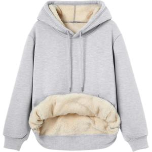 imageTrendy Queen Womens Winter Fleece Sherpa Lined Hoodie Casual Warm Pullover Hooded SweatshirtHeather Grey