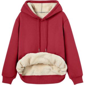 imageTrendy Queen Womens Winter Fleece Sherpa Lined Hoodie Casual Warm Pullover Hooded SweatshirtRed