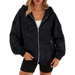 imageTrendy Queen Zip Up Hoodies for Women Acid Wash Oversized Sweatshirt Fall Fashion Jacket Cute Y2k Winter teen girls pulloverBlack
