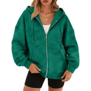 imageTrendy Queen Zip Up Hoodies for Women Acid Wash Oversized Sweatshirt Fall Fashion Jacket Cute Y2k Winter teen girls pulloverGreen