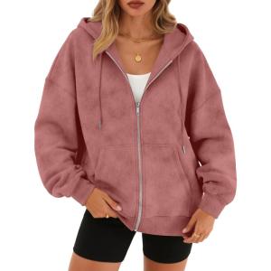 imageTrendy Queen Zip Up Hoodies for Women Acid Wash Oversized Sweatshirt Fall Fashion Jacket Cute Y2k Winter teen girls pulloverPink