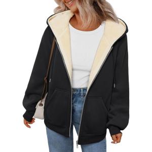 imageTrendy Queen Zip Up Hoodies for Women Fleece Lined Jackets Winter Coats Long Sleeve Sweatshirts Pullover Fall ClothesBlack