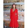 imageKaximil Womens Long Sleeve V Neck A Line Formal Dress Ruffle Flowy Cocktail Party Midi DressesRed