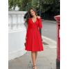 imageKaximil Womens Long Sleeve V Neck A Line Formal Dress Ruffle Flowy Cocktail Party Midi DressesRed