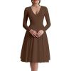 imageKaximil Womens Long Sleeve V Neck A Line Formal Dress Ruffle Flowy Cocktail Party Midi DressesCoffee
