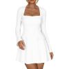 imageKaximil Womens Long Sleeve Square Neck Mini Dress A Line Ruffle Work Short Party DressesWhite