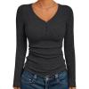 imageTrendy Queen Womens Long Sleeve Shirts Henley V Neck Ribbed Knit Tops Business Casual Basic TeesBlackgrey
