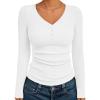 imageTrendy Queen Womens Long Sleeve Shirts Henley V Neck Ribbed Knit Tops Business Casual Basic TeesWhite