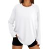 imageTrendy Queen Womens Oversized T Shirts Fall Thumb Hole Long Sleeve Workout Tops Fashion Plus Size Gym Loose Y2k Tunic TeeWhite