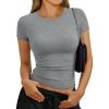 imageTrendy Queen Womens Short Sleeve Shirts Basic Crop Tops Slim Fit Fashion Cute Tees Crewneck Workout Y2K Clothes 2026Deep Grey