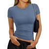 imageTrendy Queen Womens Short Sleeve Shirts Basic Crop Tops Slim Fit Fashion Cute Tees Crewneck Workout Y2K Clothes 2026Grey Blue