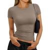 imageTrendy Queen Womens Short Sleeve Shirts Basic Crop Tops Slim Fit Fashion Cute Tees Crewneck Workout Y2K Clothes 2026Mocha