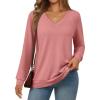 imageTrendy Queen Womens V Neck Long Sleeve Shirts Lightweight Thermal Pullover Tops Soft Cozy Fall Winter Casual Outfit 2025Coral