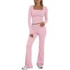 imageTrendy Queen Womens Workout Sets 2 Piece Fall Outfits Square Neck Tops Flare Pants Tracksuits Clothes Winter Fashion 2025Pink